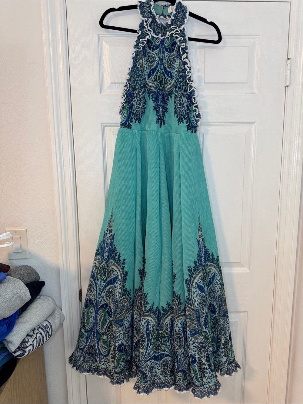 Zimmermann *RARE* Runway Turquoise Halter Plisse Midi Dress Blue Paisley Border - Picture 4 of 7